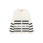 Lettering Striped Knit Cardigan