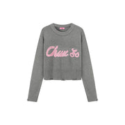 Distressed Lettering Crop Knit Sweater