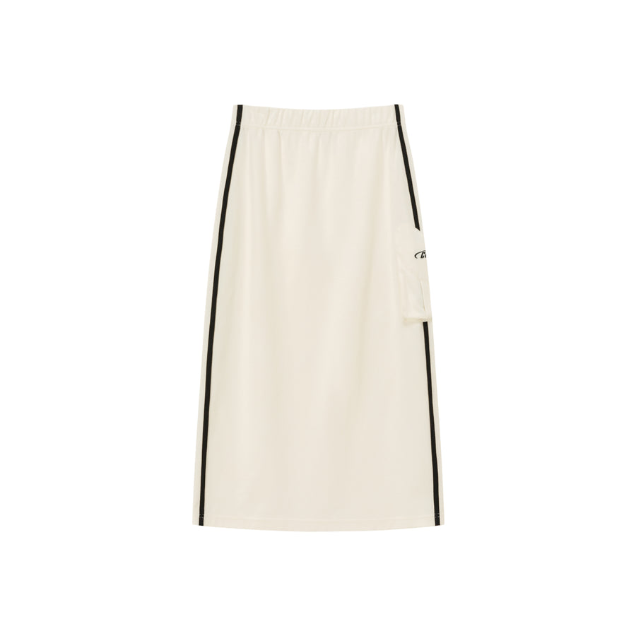 CHUU Side Line Pocket Logo Sporty Long Sweat Skirt