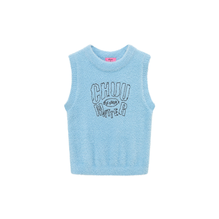 CHUU Lettering Fuzzy Sleeveless Sweater