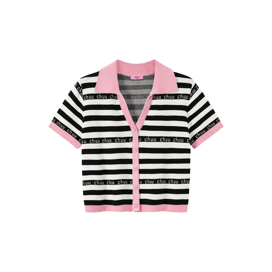 CHUU Chuu Lettering Striped Contrasting Color Knitted Sweater