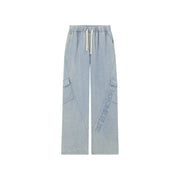 Elastic Waist Casual Diagonal Pocket Wide Leg Pants