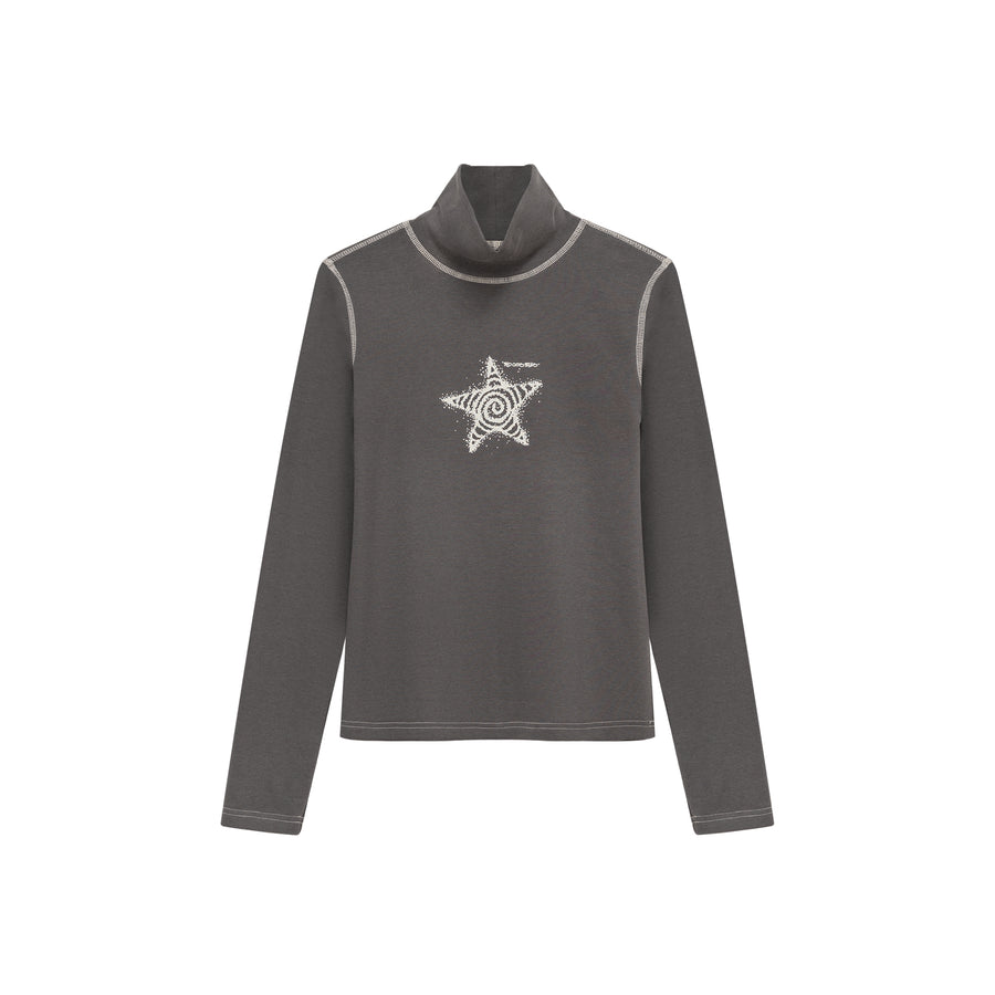 CHUU Star High Neck Stitch Top