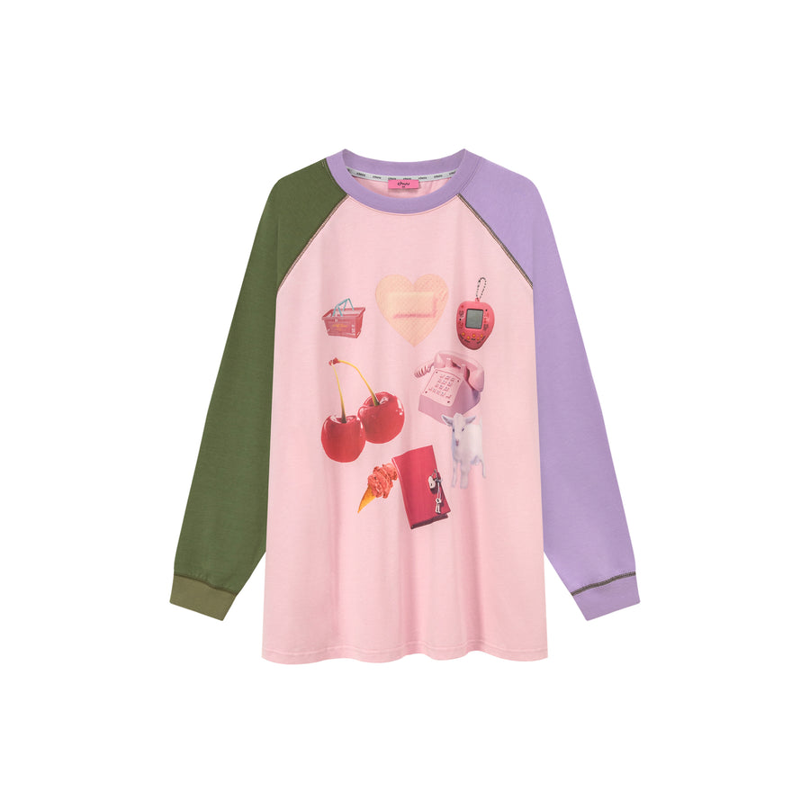 CHUU Cute Item Printed Color Raglan T-Shirt