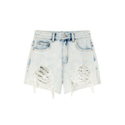 Exposed Logo Pocket Liner Distressed Denim Shorts