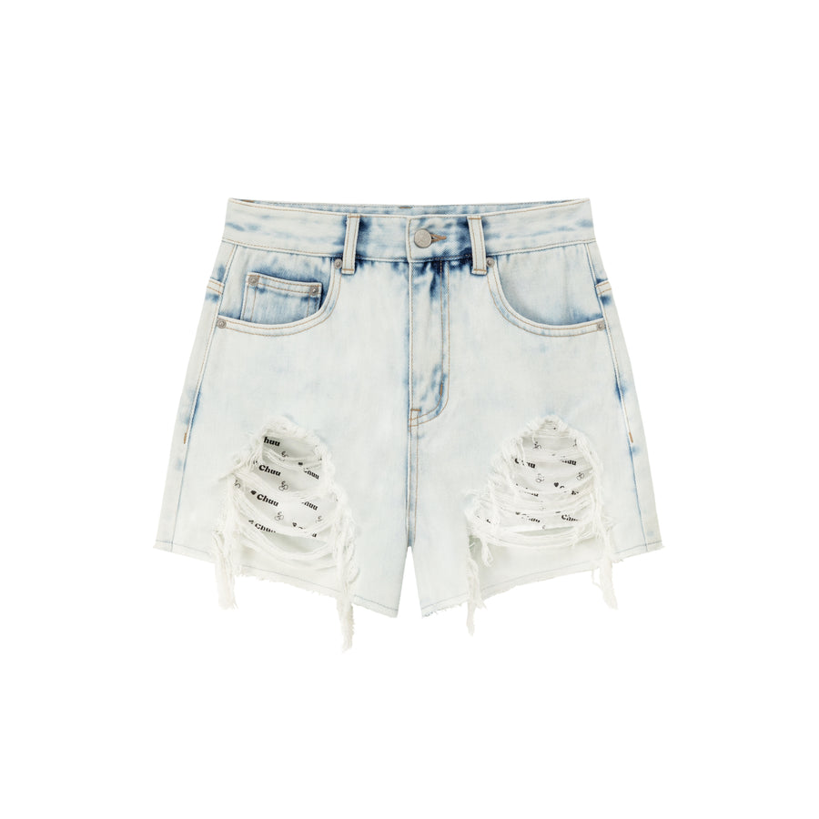 CHUU Exposed Logo Pocket Liner Distressed Denim Shorts