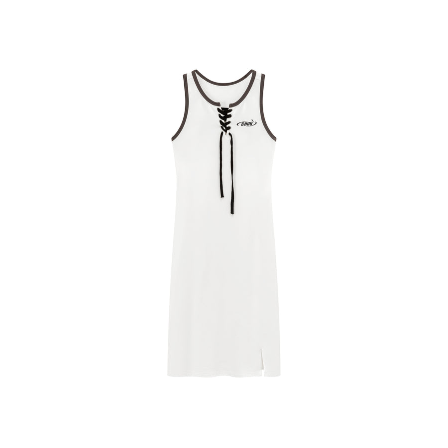 CHUU Lace Up Color Matching Sporty Long Dress