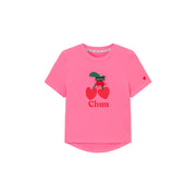 Logo Heart Cherry Printed Slit Short Sleeve T-Shirt