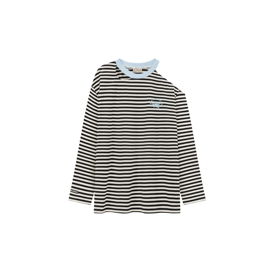 CHUU Color One Open Shoulder Stripe T-Shirt