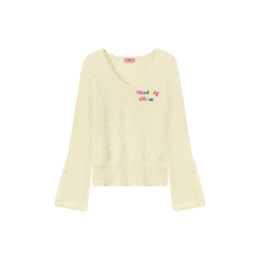 CHUU Rainbow Logo V-Neck Knit Sweater