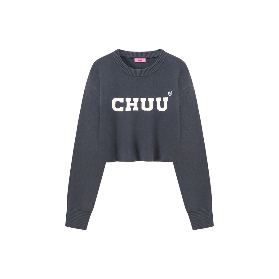 CHUU Simple Logo Crop Knit Top