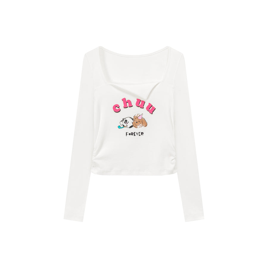 CHUU Logo Puppy Shirring Color T-Shirt