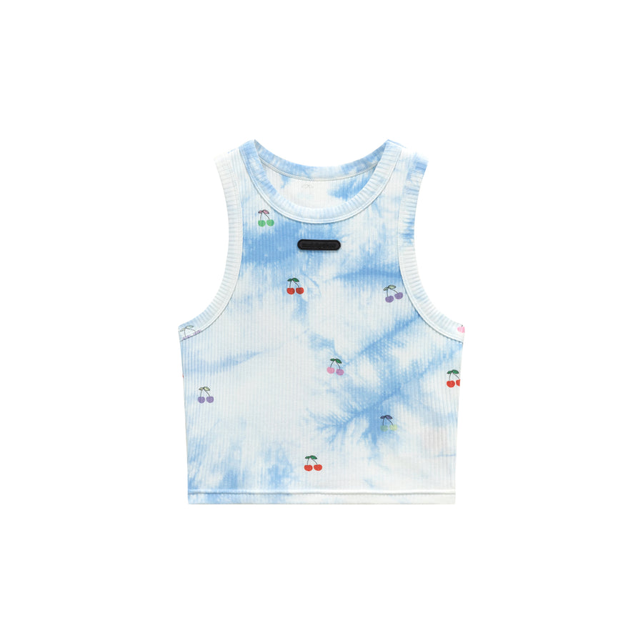 CHUU Light Tie Dye Printed Cherries Crop Sleeveless Top