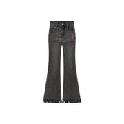 Frayed Tassel Hem Bootcut Denim Jeans