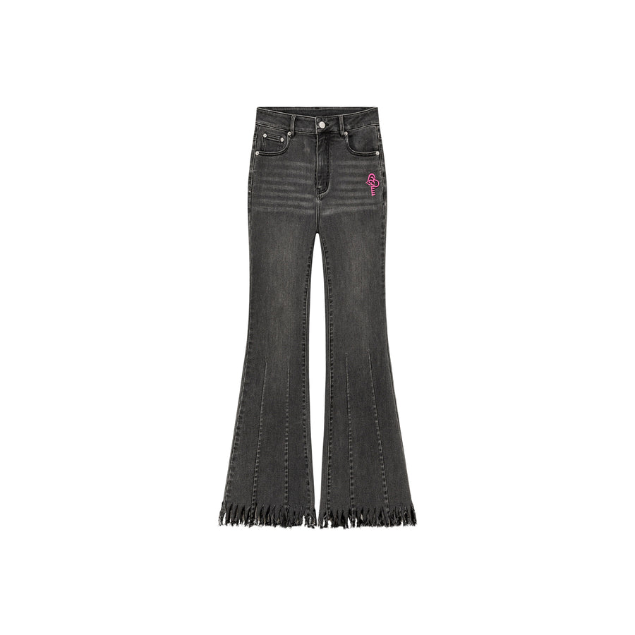 CHUU Frayed Tassel Hem Bootcut Denim Jeans