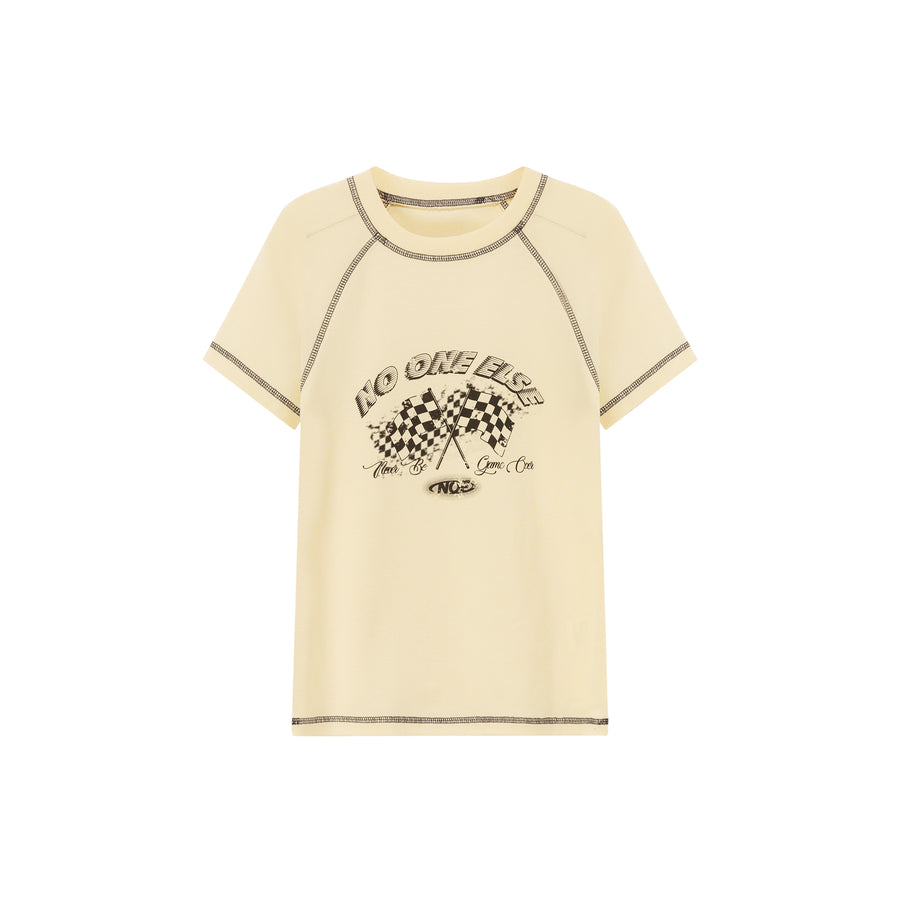 CHUU Noe Retro Sporty Stitched Printed T-Shirt