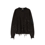 Pocket Paint Splatter Distressed Loose Fit Knit Sweater