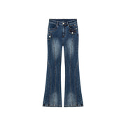 Washed Lined Stitched Semi Bootcut Denim Jeans