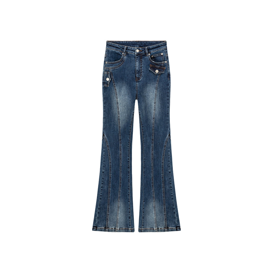 CHUU Washed Lined Stitched Semi Bootcut Denim Jeans