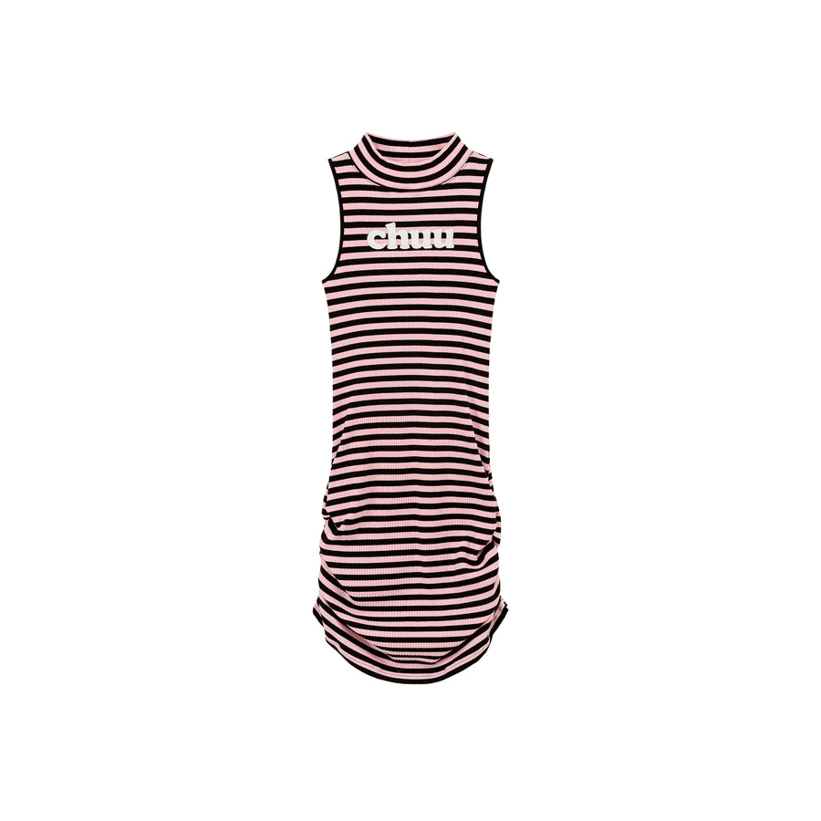 CHUU Striped Shirring Sleeveless Dress