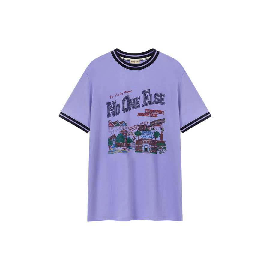 CHUU College Style Printed Colorblocked Line T-Shirt