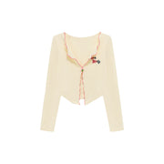 Logo Embroidered Ruffle Cardigan