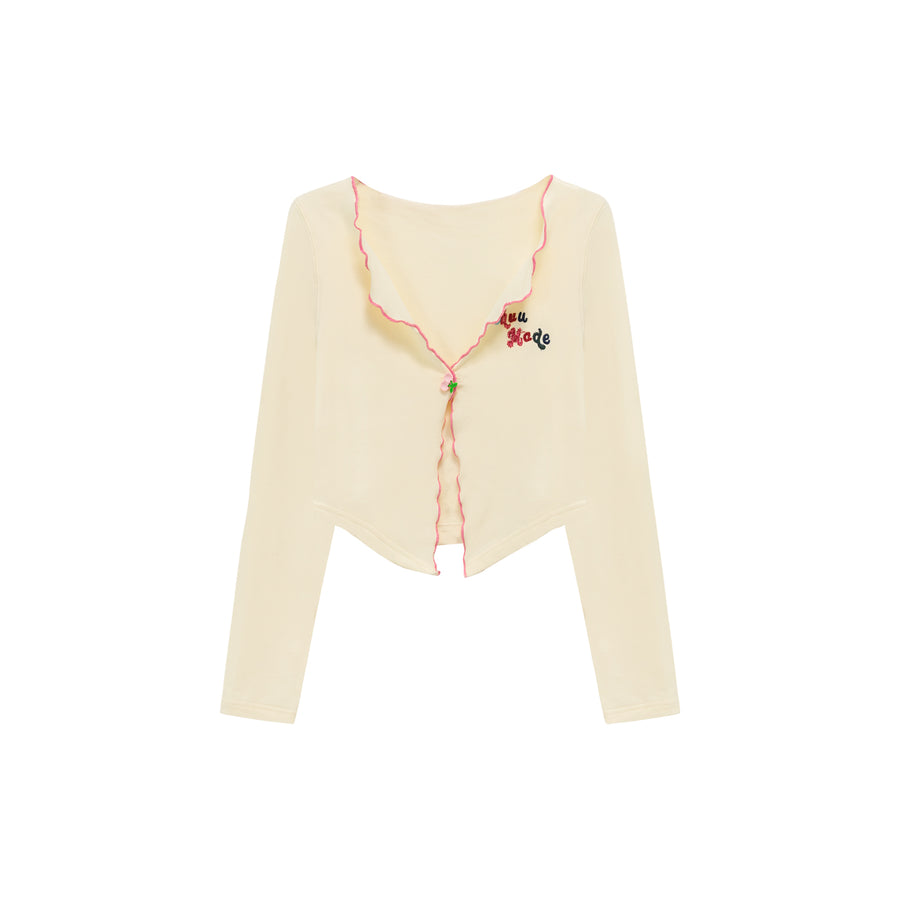 CHUU Logo Embroidered Ruffle Cardigan