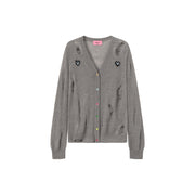 Distressed Heart Icon Rainbow Buttons Cardigan