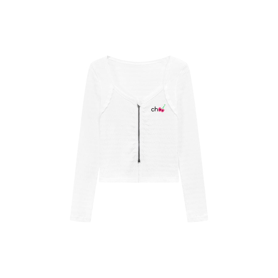 CHUU Cherry Embroidered Logo Zip-Up Top