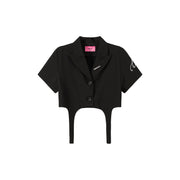 Single-Button Short Sleeve Crop Jacket