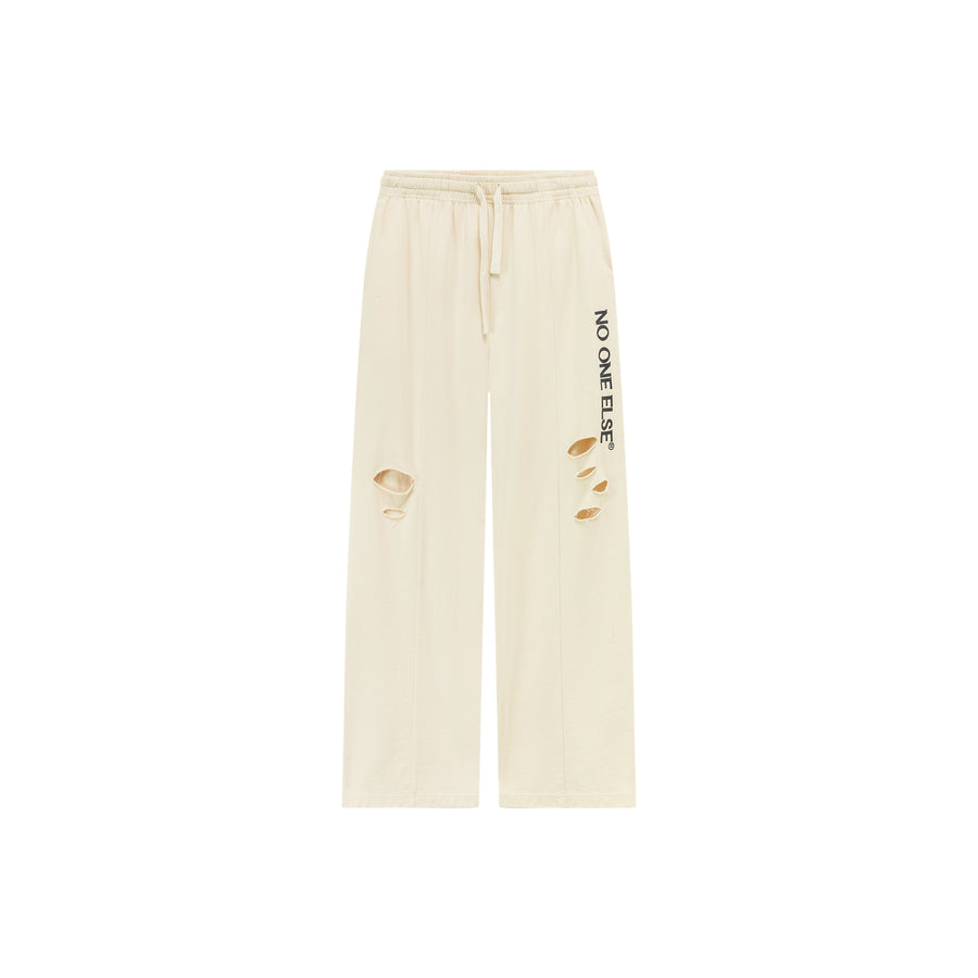 CHUU Banded Wide Leg Distressed Slit Pants