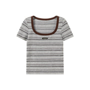 Simple Slim U-Neck Striped T-Shirt