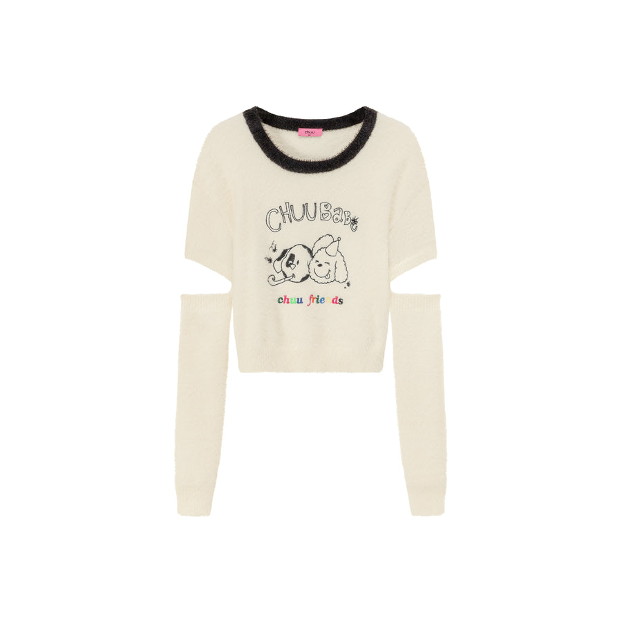 CHUU Puppy Character Cutout Knit Sweater