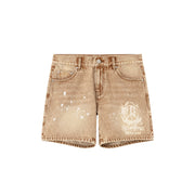 Washed Symbol Printed Denim Shorts