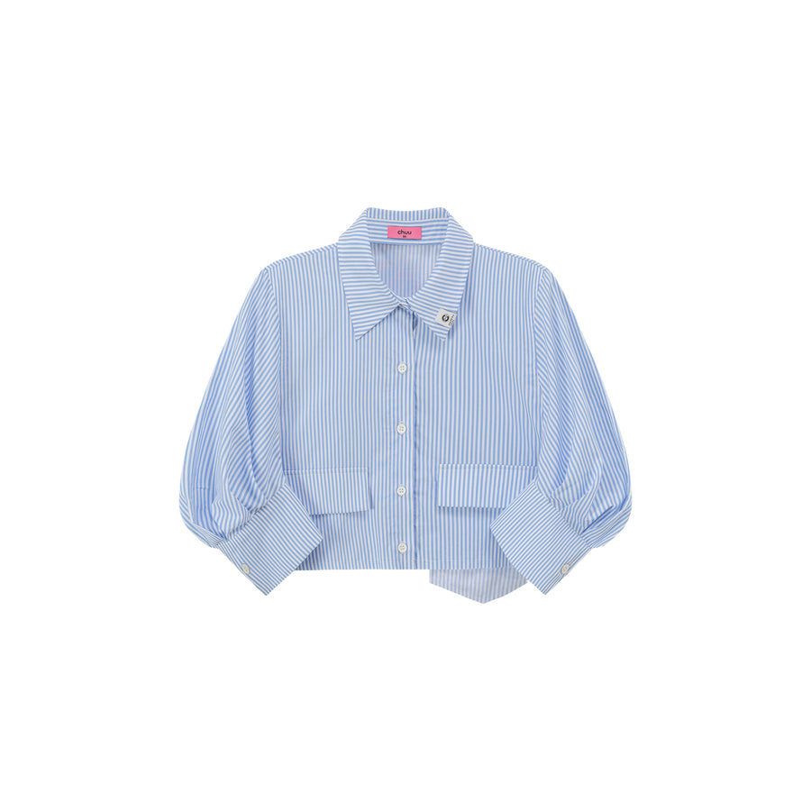 CHUU Puffy Sleeve Colored Pocket Crop Shirt