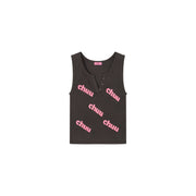 Logo Color Lettering Button Sleeveless Top