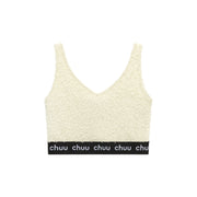 V-Neck Fuzzy Color Scheme Sleeveless Crop Top