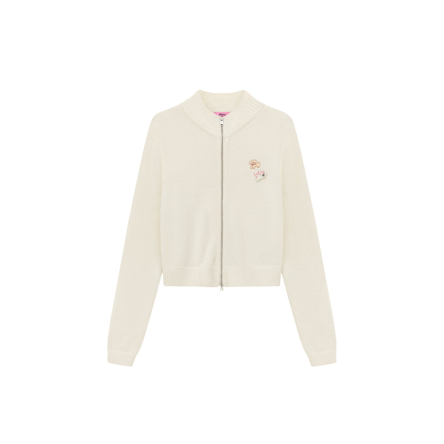 CHUU Color Puppy Logo Zip-Up Cardigan