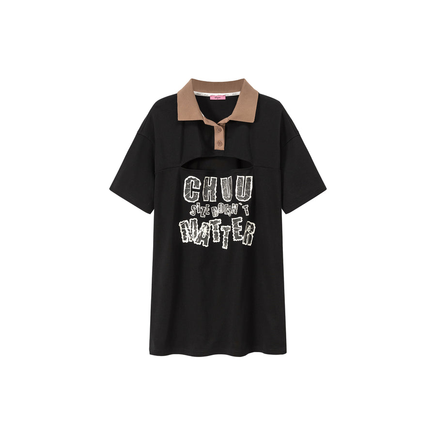 CHUU Chuu Size Doesnt Matter Front Cut Out Polo Neck T-Shirt Dress