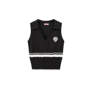 Knit Colorblock Open Collar Sleeveless Vest