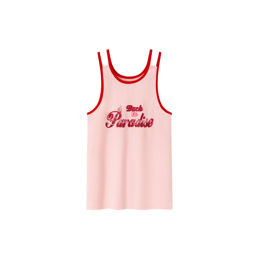 CHUU Back To Paradise Colorblocked Letter Printed Sleeveless T-Shirt