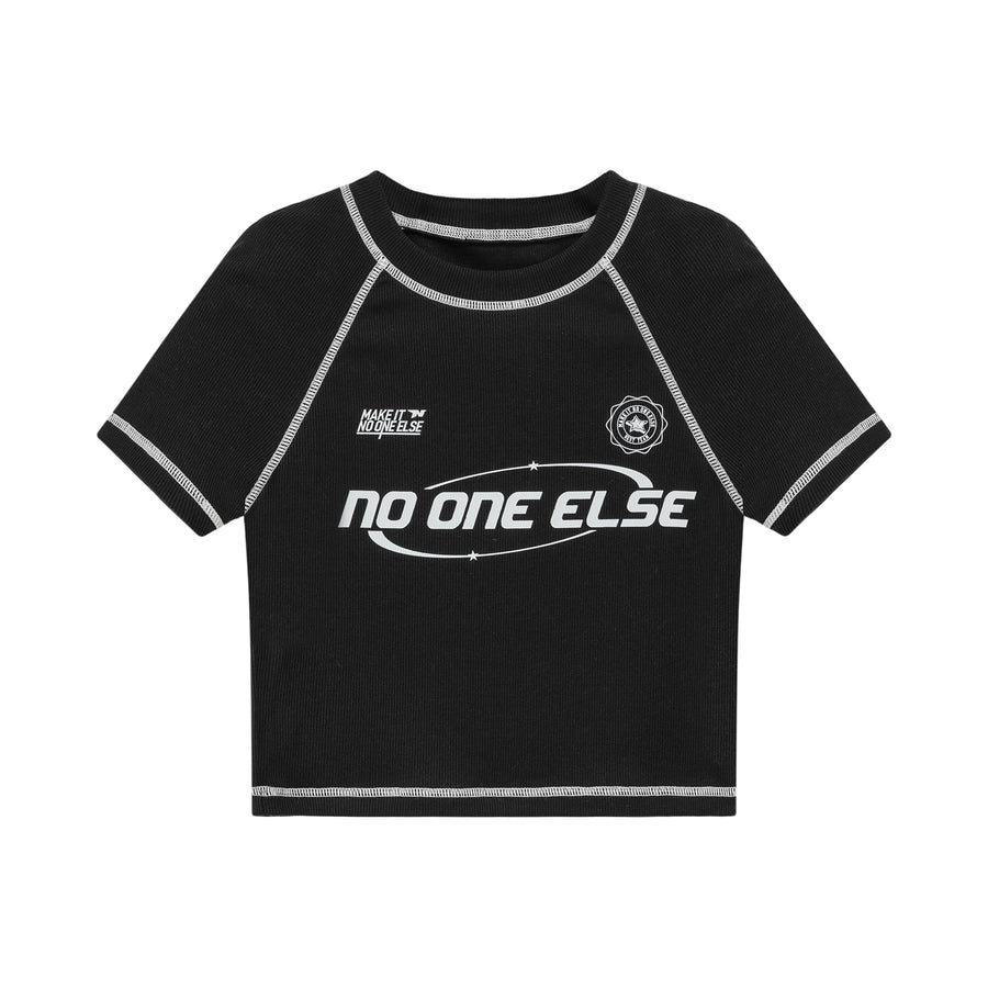 CHUU Noe Lettering Vintage Stitched Crop Short Sleeve T-Shirt