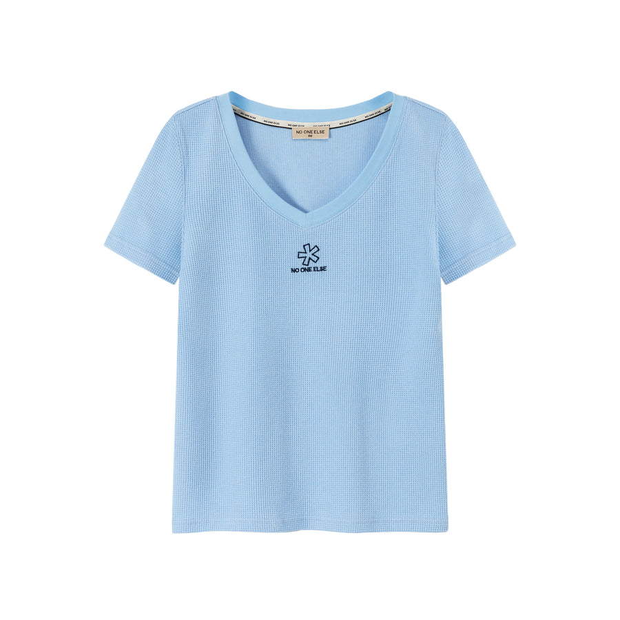 CHUU Logo V-Neck Waffle T-Shirt