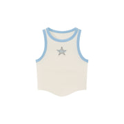 Chuu Star Center Line-Colored Sleeveless Semi Crop T-Shirt