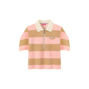 Half Zip-Up Color Stripe Collar Top