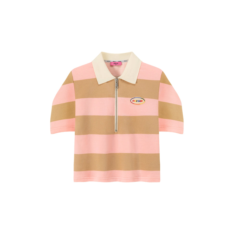 CHUU Half Zip-Up Color Stripe Collar Top