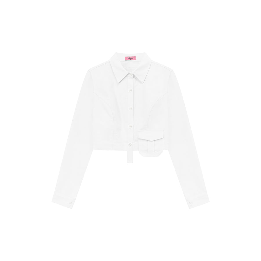 CHUU Point Pocket Semi Cropt Shirt