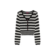 Button Stripe Color Knit Sweater