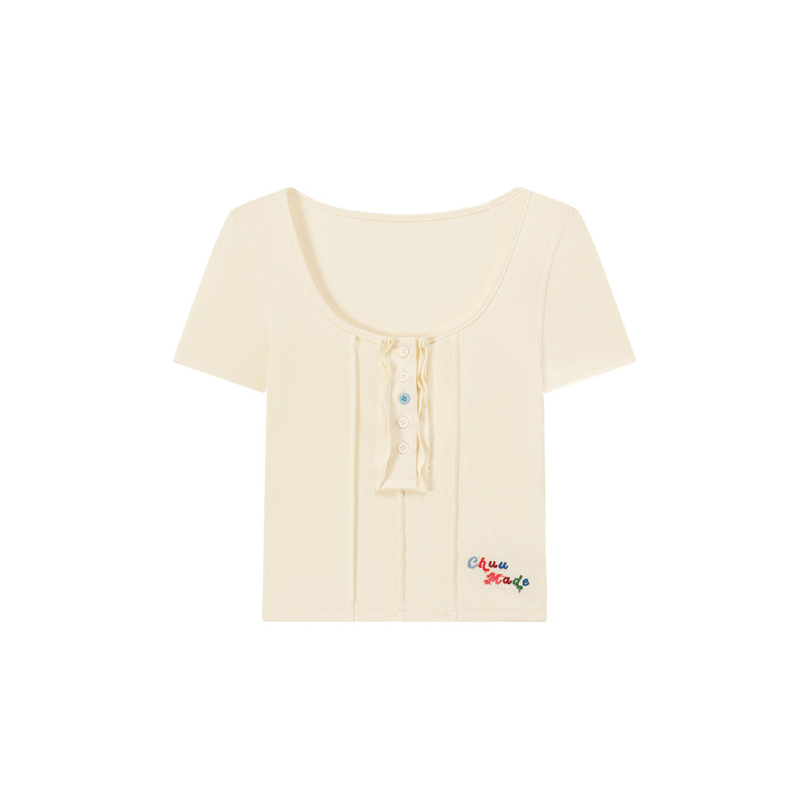 CHUU U-Neck Half Button Top