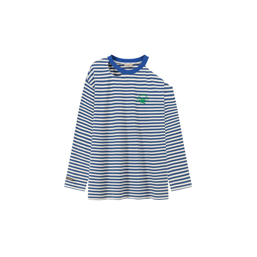 CHUU Color One Open Shoulder Stripe T-Shirt